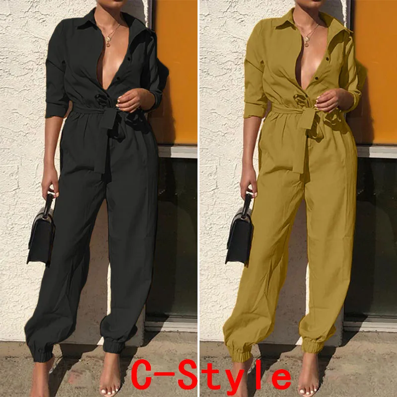 

VONDA Summer Rompers Womens Jumpsuits Bohemian Overalls Casual Loose Straight Pants Playsuit Women's Trousers Plus Size