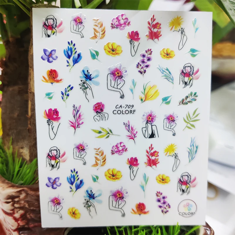 

3D Stickers for Nails Line Girl Color Flowers Grass Design Nails Art Decoration Manicure Sticker Sliders Nail Foil Accessories