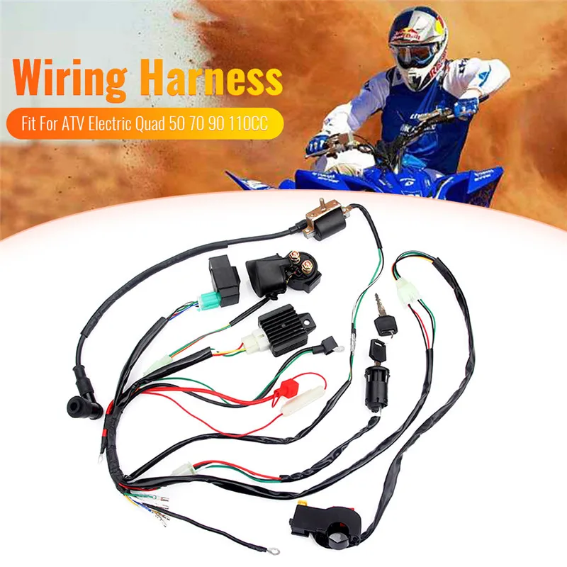 CDI Wire Harness Stator Asembly Wiring Fit For ATV Electric Quad  50 70 90 110CC With Rectifier Ignition Key Coil CDI Unit Kill