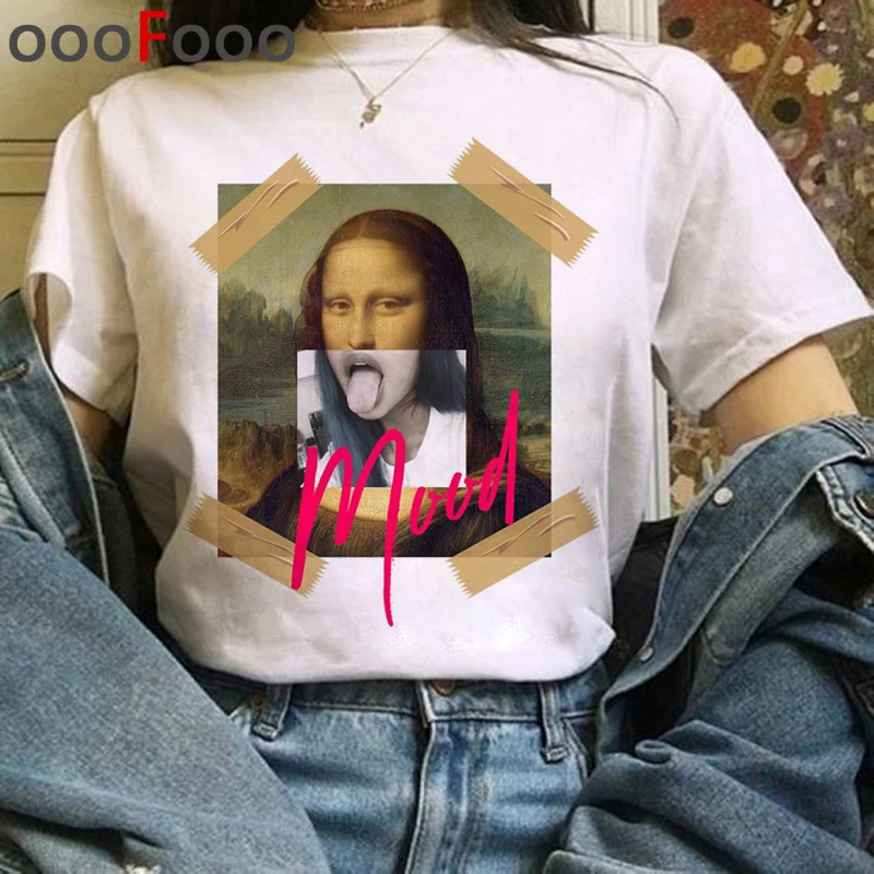 

90s Tshirt New Fashion Top Tees Female Mona Lisa Aesthetic Harajuku T Shirt Women Grunge Funny Cartoon T-shirt Ullzang Vintage