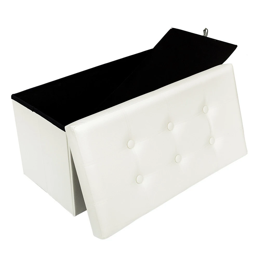 

Practical PVC Leather Rectangle Shape with Leather Button Footstool White Foldable Practical Hessian Rectangle Shape Surface wit