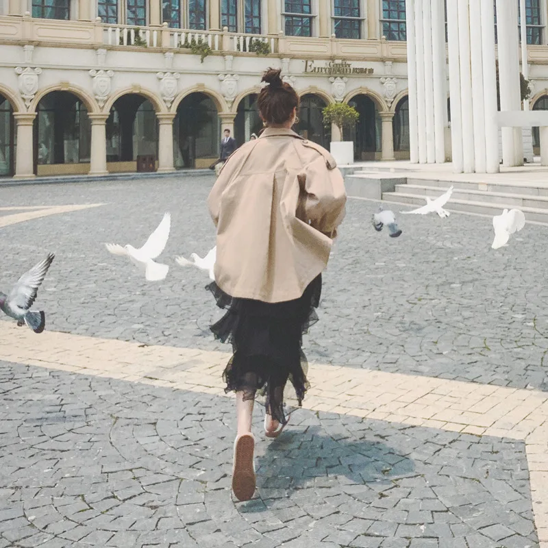 

Fashion Elegant Women's Trench Coat Short Double-Breasted Belted Office Lady Windbreaker Autumn Casual Coats M436