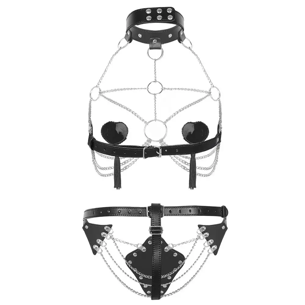 Для женщин Пикантные ремни с металлической цепочкой набор белья бикини открытые