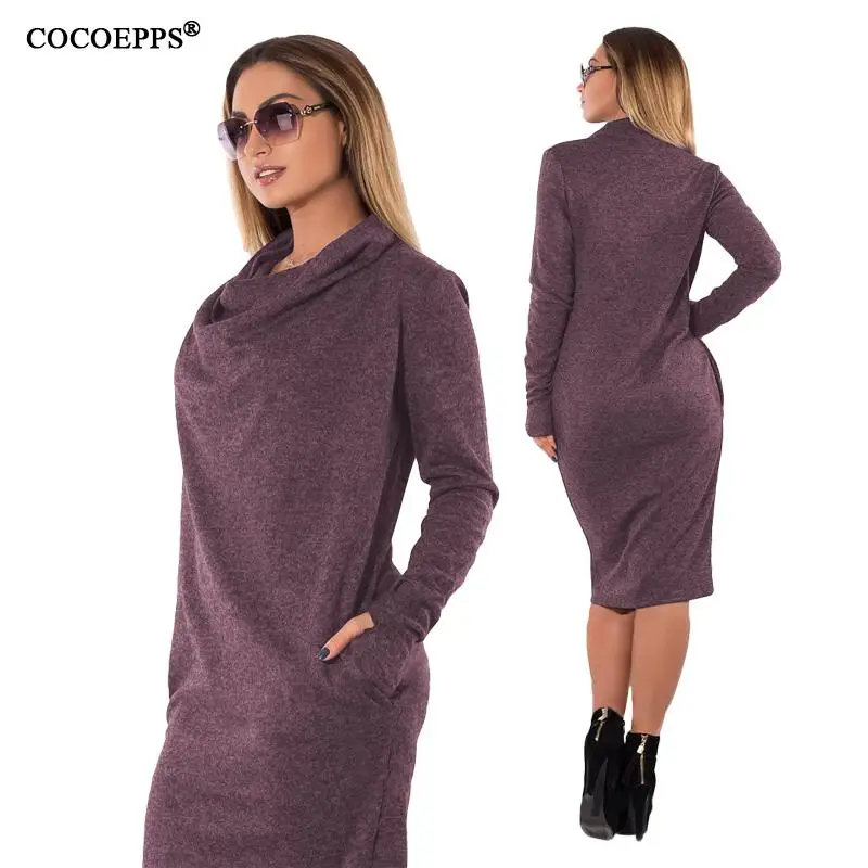 

5xl 6xl turtleneck office women dress big size spring autumn dress knee length work dress straight loose plus size dresses