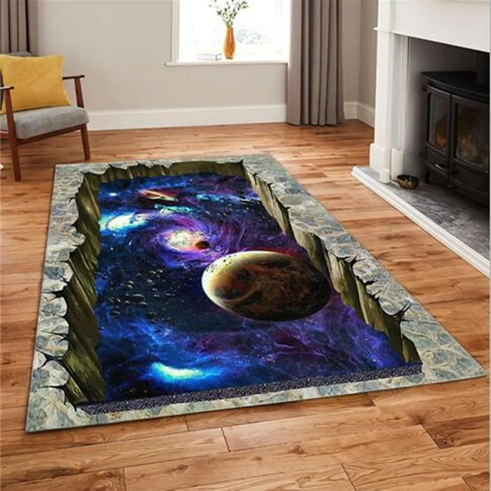 Alfombra nórdica de franela suave para sala de estar, tapete antideslizante con estampado 3D de galaxia espacial, decoración del hogar, grande