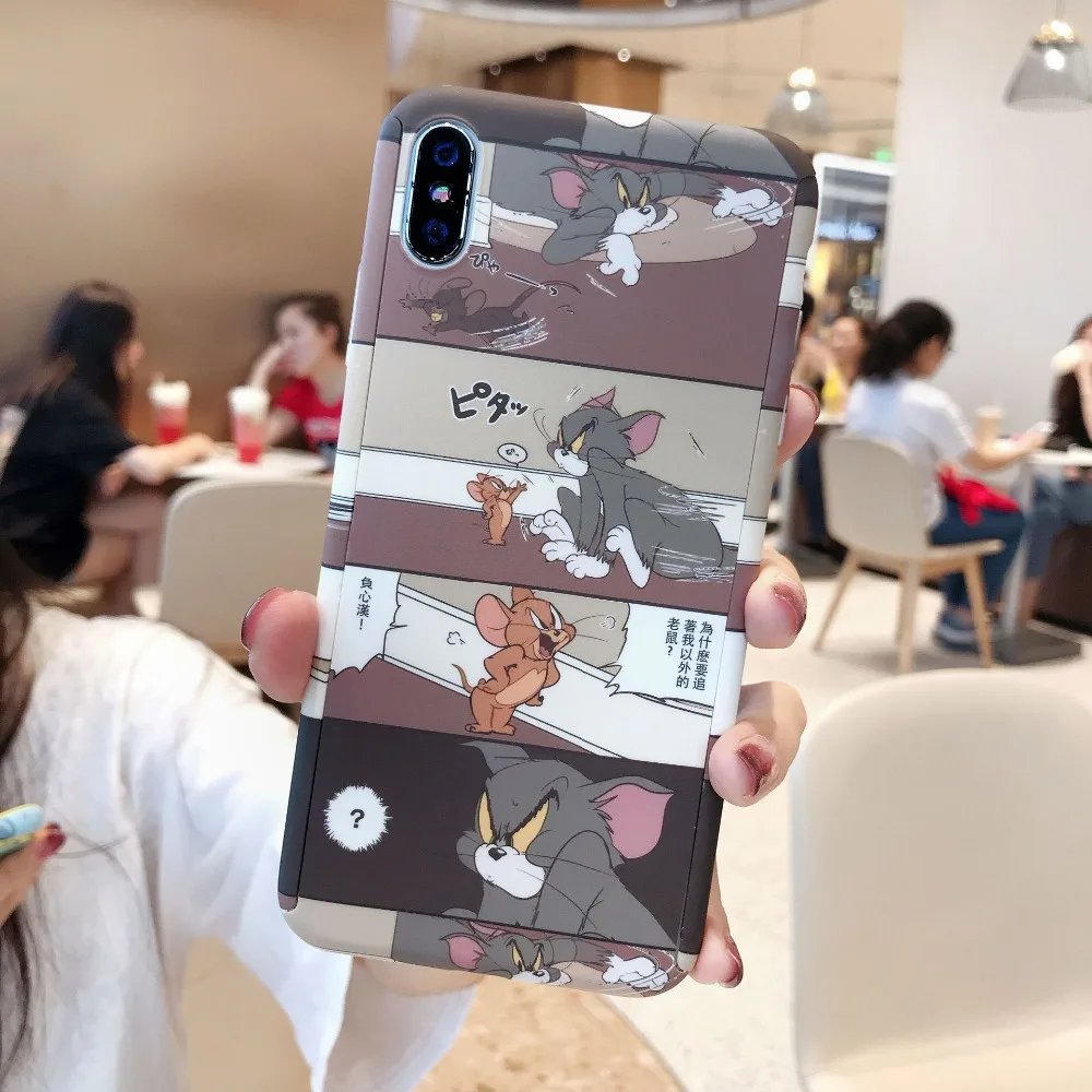 XR XS 7 8 Coque пластиковая жесткая задняя крышка милый мультфильм Том Джерри 360 Полный чехол для телефона для iPhone 6S 6 X XS Max 7 8PLus