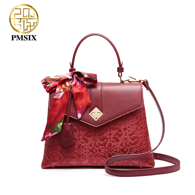 

Красные женские сумочки PMSIX из искусственной кожи, роскошные дизайнерские женские сумки на плечо с тиснением, Декоративные Женские сумки вы...