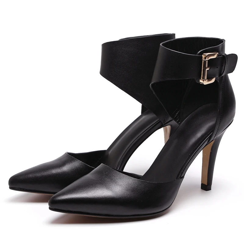 

ENMAYER Genuine Leather Buckle Strap Women Shoes Sandalias Mujer 2019 Sandals Open Toe Heels womens shoes