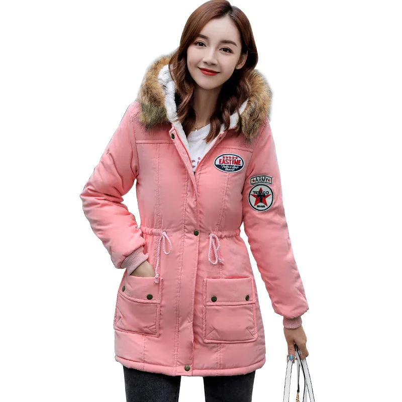

Winter Women Coat 2021 Parka Warm Outerwear Fur Collar Zipper Hooded Down Jacket Full Sleeve Cotton Thick Parkas Female CX1887