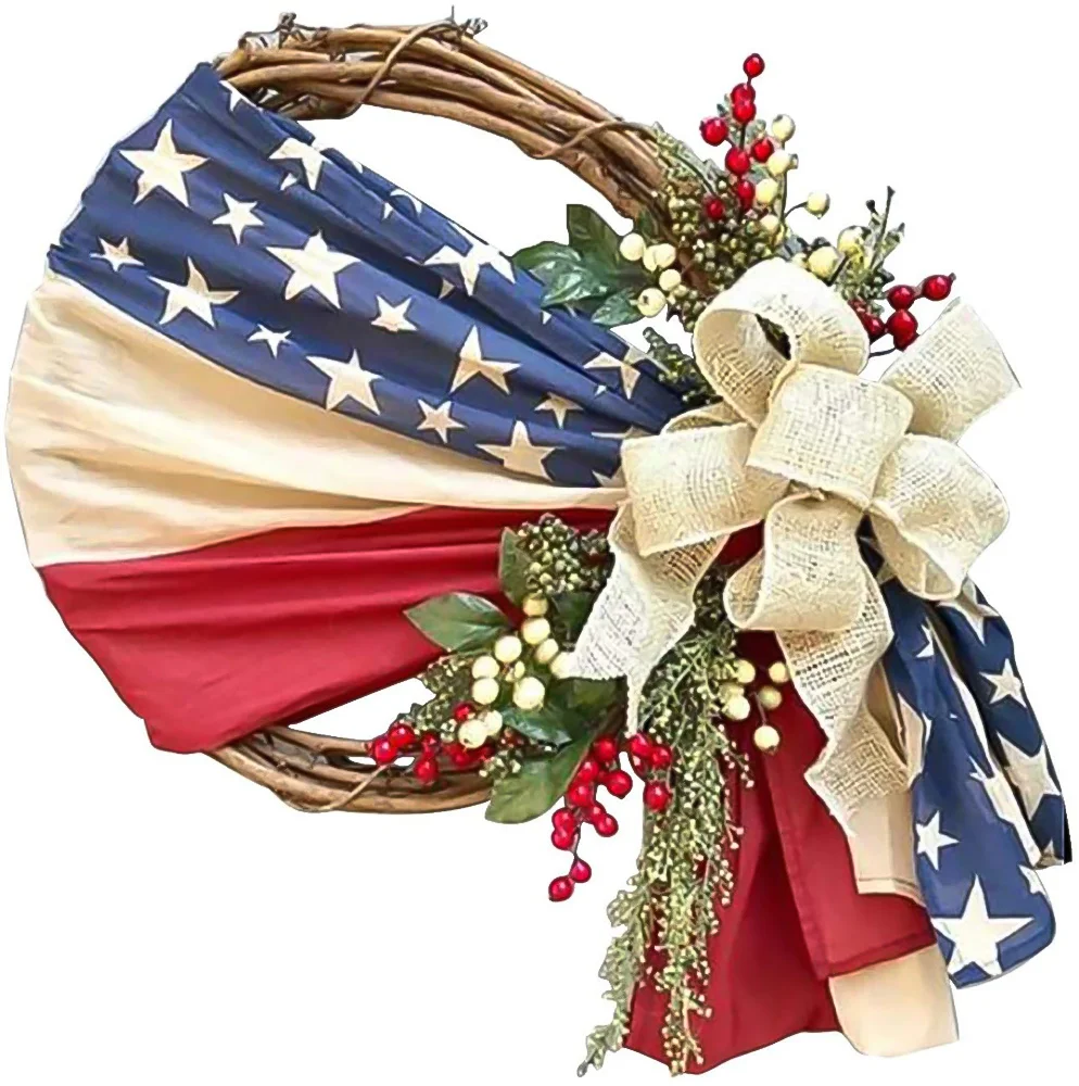 

2021 Handmade Independence Day American Flag Wreath hanging decorationFloral Vines Garland Ornaments for Home Room Decor