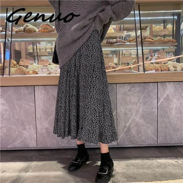 Женская длинная Плиссированная юбка Повседневная Свободная уличная с цветочным