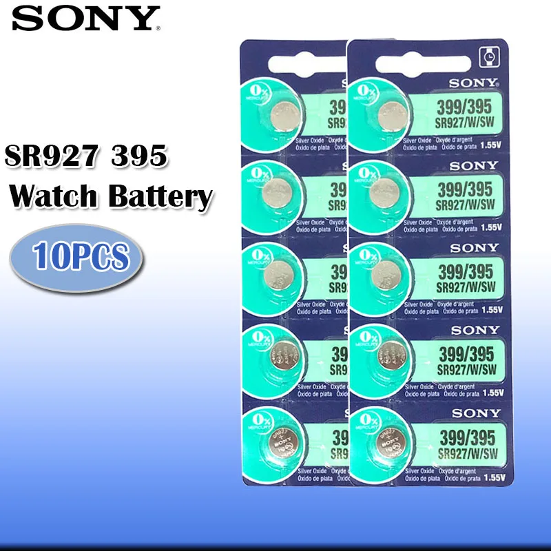 10 шт./лот Sony 100% оригинал 395 SR927SW 399 SR927W AG7 LR927 1 55 V оксид серебра часы батарея сделано