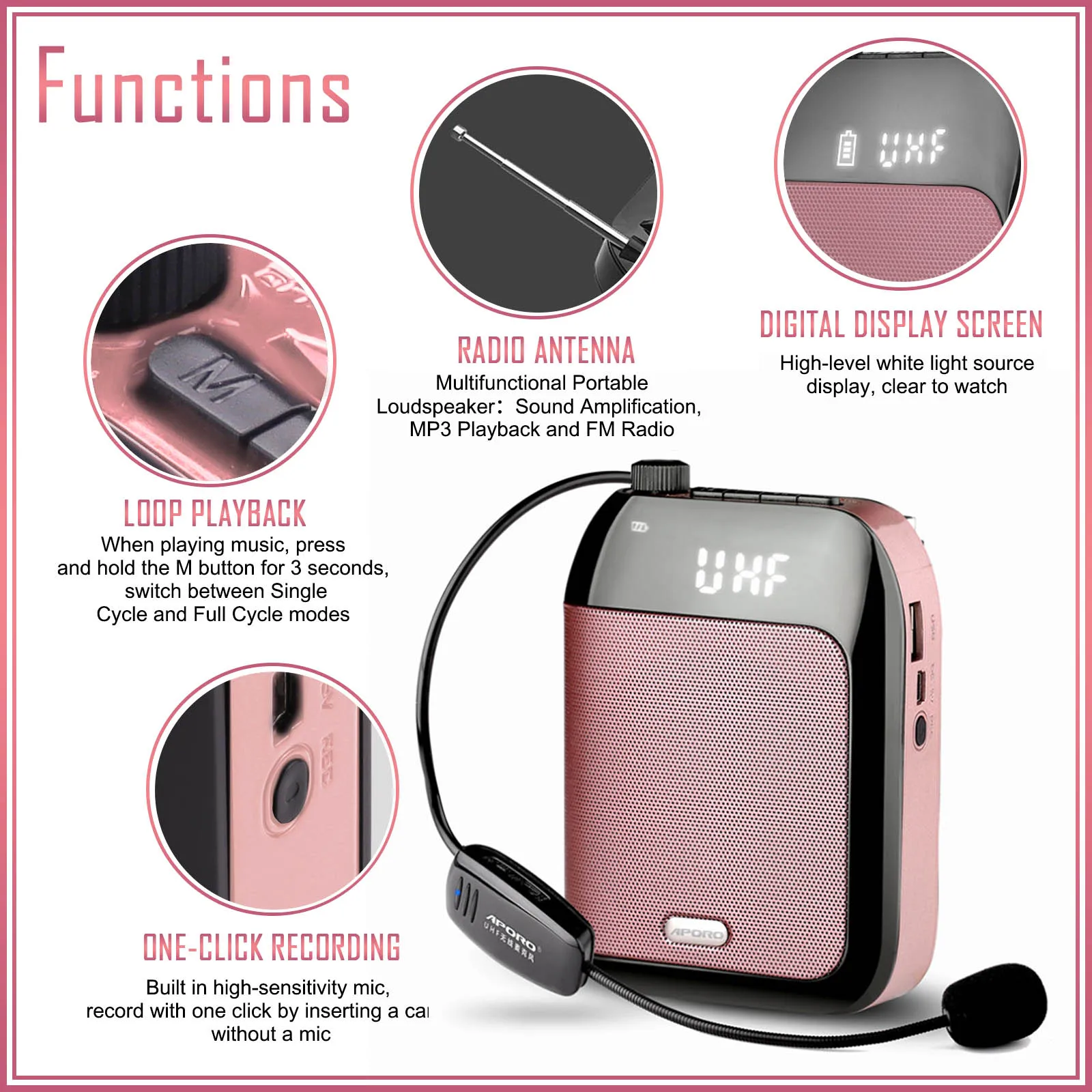 Gosear 15W 2400mAh Portable Bluetooth Voice Amplifier free ship Multifunctional Recording Speaker Wireless Microphone for Teach |