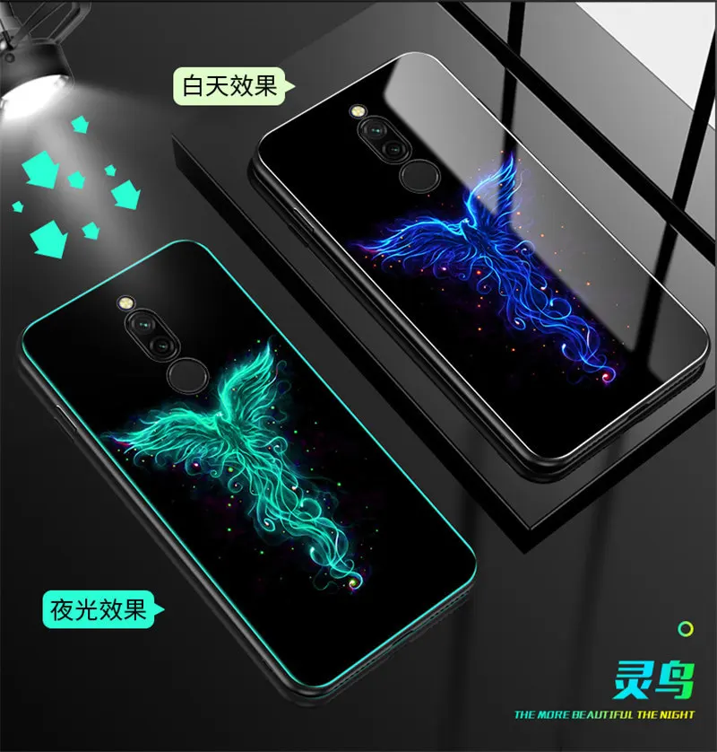 Светящийся чехол для телефона Xiaomi Redmi 8, чехол 6,22 дюйма, светящаяся задняя крышка из закаленного стекла для Xiaomi Redmi 8, силиконовый чехол