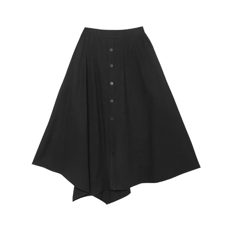 

XITAO Irregular Skirt Fashion New Black Pocket Single Breast 2021 Summer Elegant Elastic Waist Minority Plus Size Skirt ZY6394