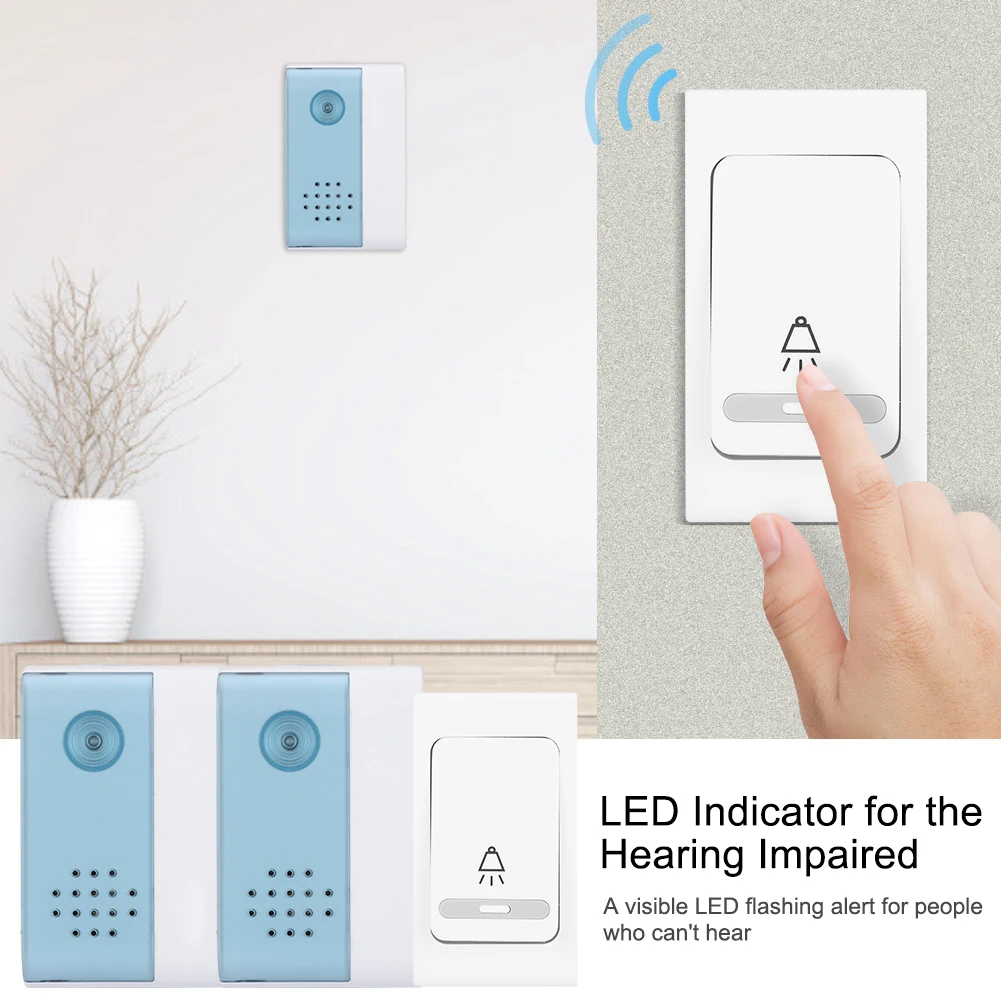 

Беспроводной дверной звонок SmartWireless, цифровой музыкальный звонок с дистанционным управлением и дальностью действия 50 м, 1 передатчик, 2 прие...