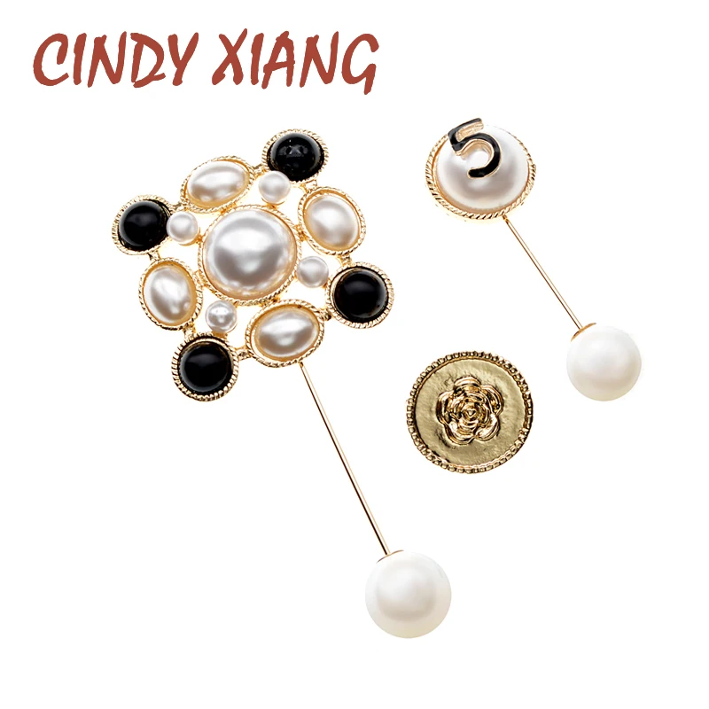 

CINDY XIANG 3pcs/set Pearl Pin Brooches For Women Camellia Flower Badges And Number 5 Brooch Pin Coat Accessories Onew Arrival