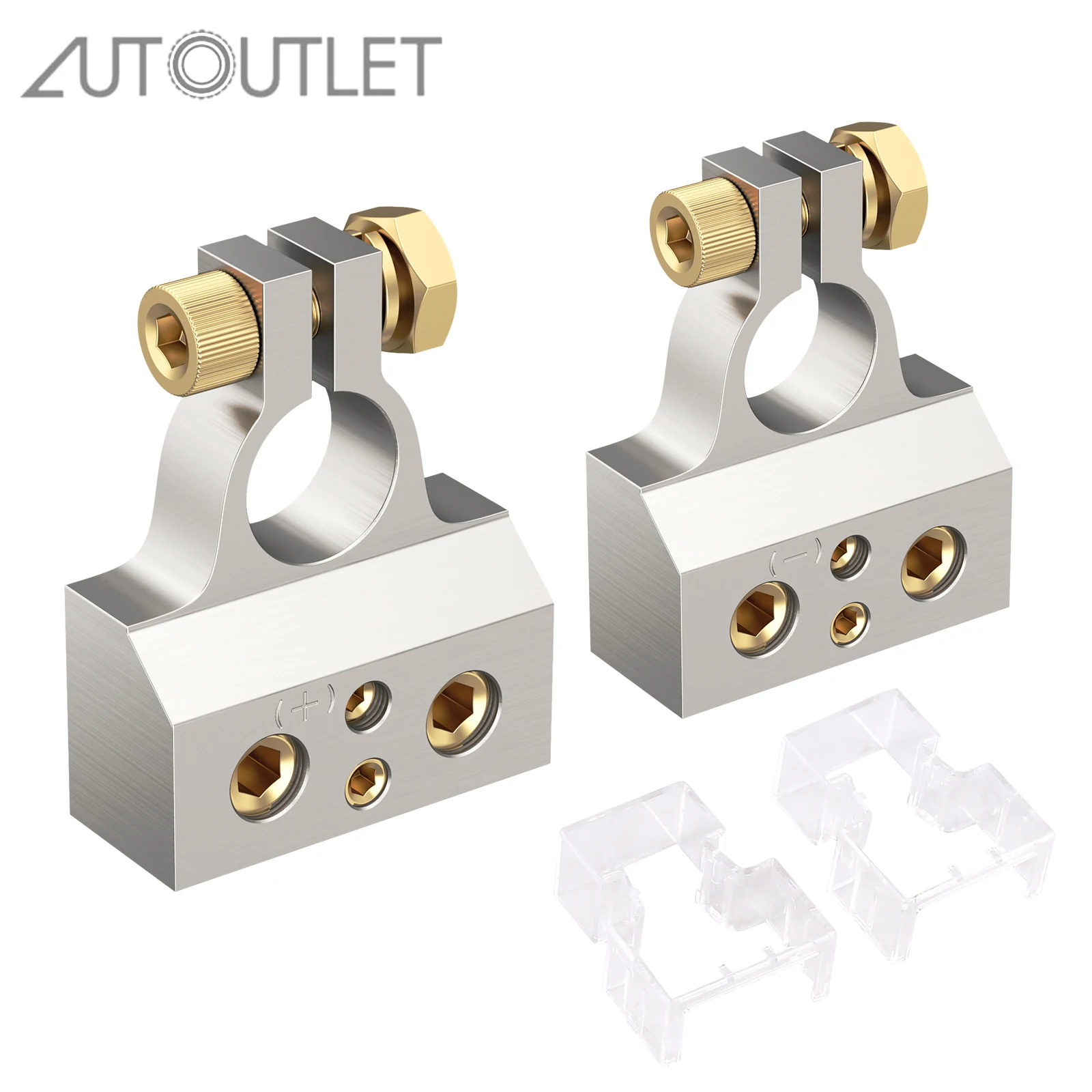 

AUTOUTLET Car Battery Terminal Connectors 0/4/8/10 Gauge AWG Positive Negative Auto Car Marine Battery Terminal Clamp and Shims