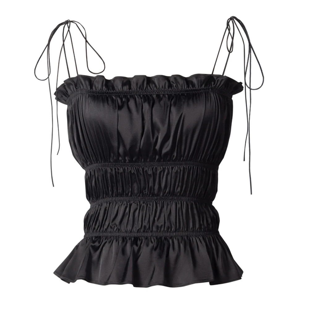 AEL black halter top women summer sexy ruffle tank tops Sleeveless Sleeveless Camisole slim Female Smocked top Clothing
