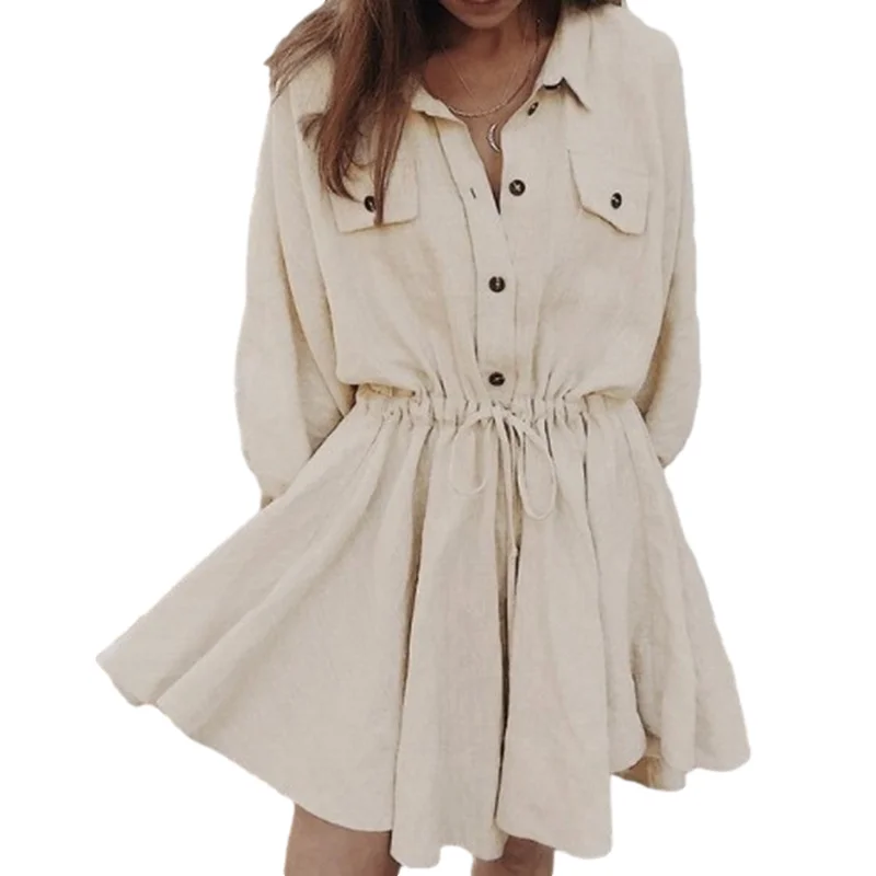 Элегантная льняная футболка с коротким рукавом платье для женщин длинными