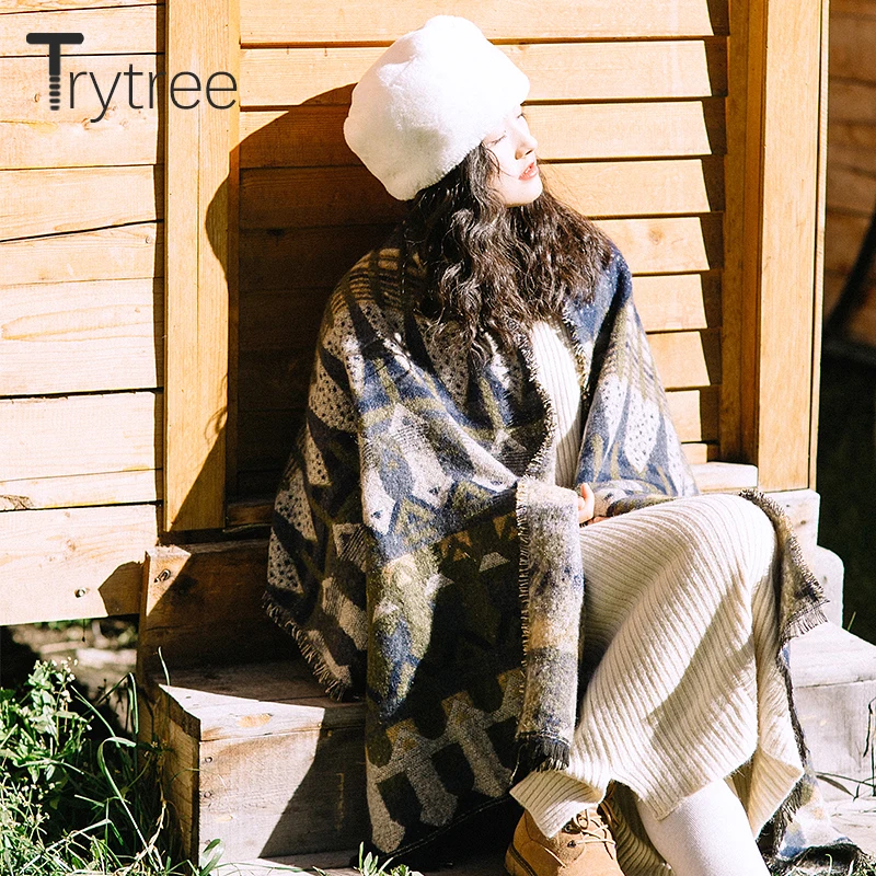Осенне-зимний Повседневный женский шарф Trytree 2021 праздничная Вязаная Шаль из