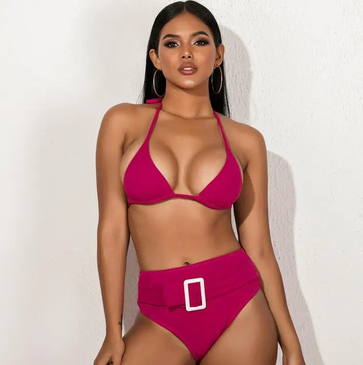 Купальный костюм на бретельках купальник пляжная одежда комплект бикини розовый