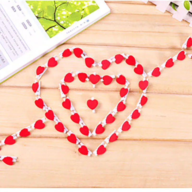 10 шт./лот милые деревянные зажимы для бумаги с красным сердцем декоративные бумаг