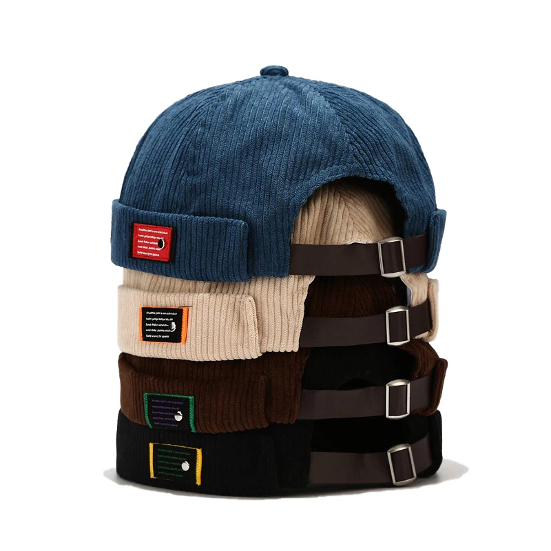 

Vintage Beanie Hats Men Women Spring Autumn Landlord Hat Streetwear Hip Hop Brimless Hat Corduroy Docker Cap Wholesale