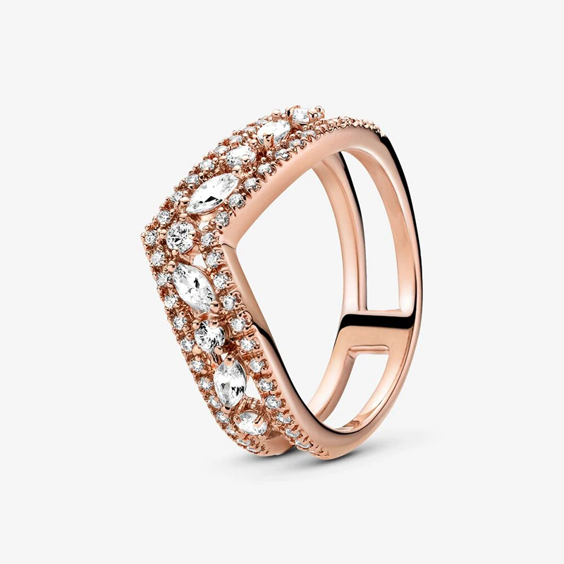 

925 Sterling Silver Rings New Autumn Pink Sparkling Marquise Double Wishbone Ring For Women Brand Original Rings Jewelry Gift