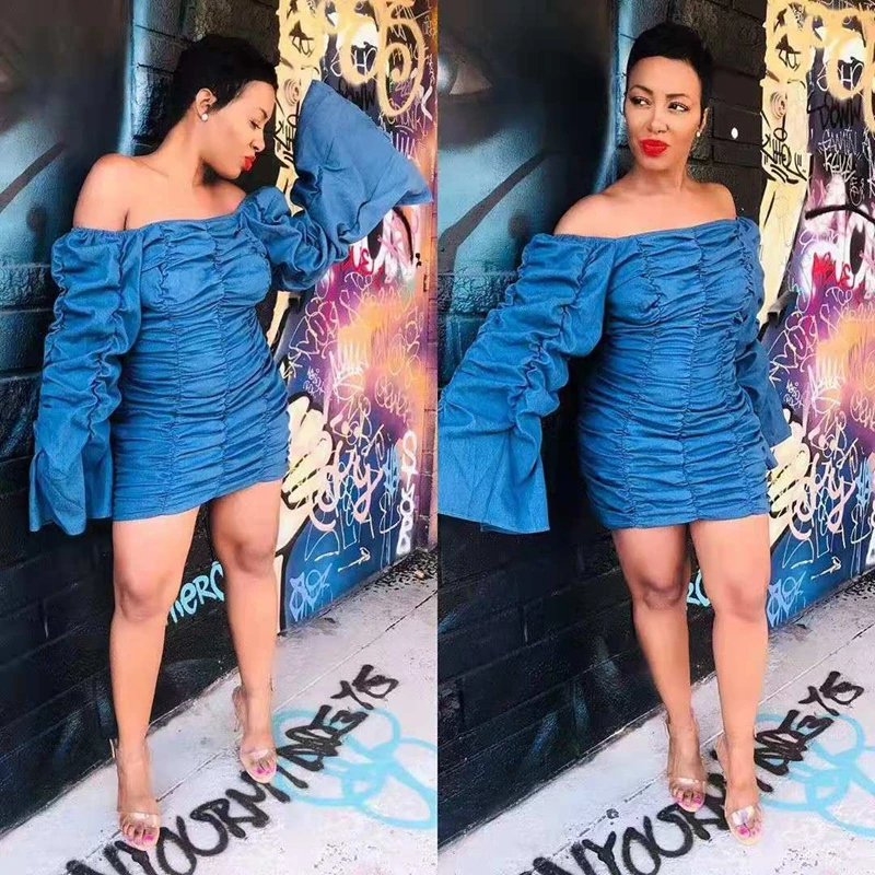 Плиссированное Платье с длинным рукавом и открытыми плечами женское сексуальное