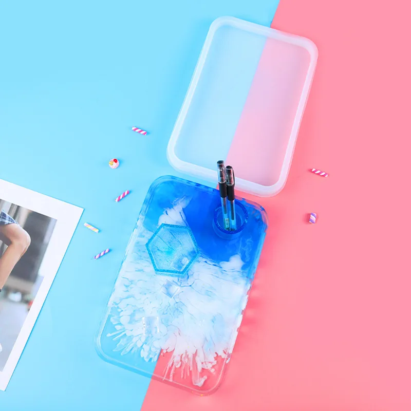 Square Tray Plate Silicone Mold Jewelry Holder Decorative Tray Wooden Bottom Bracket Tray Silicone Mold Creative Production