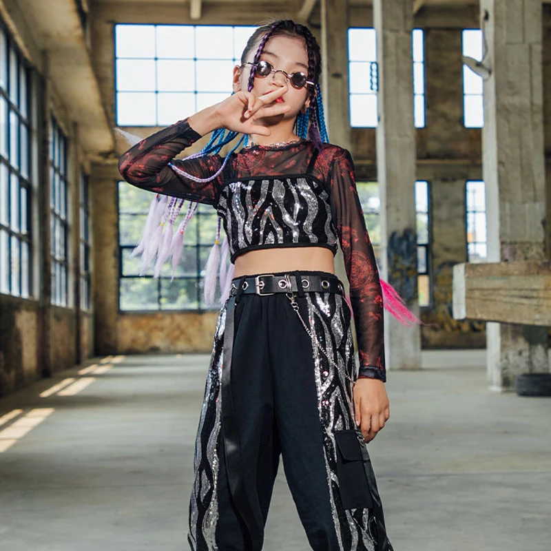 

Modern Jazz Dance Clothes Girls Sequin Hip Hop Clothes New Autumn Winter Street Dance Costumes Kids Catwalk Show Outfits 2021