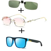3pcs alloy luxury frameless rimless reading glasses women ladies polarized sunglasses ultralight squared sunglasses clip