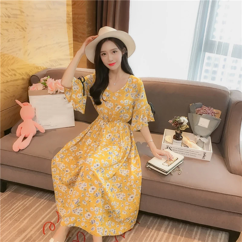 Женское шифоновое платье с принтом винтажное офисное до середины икры