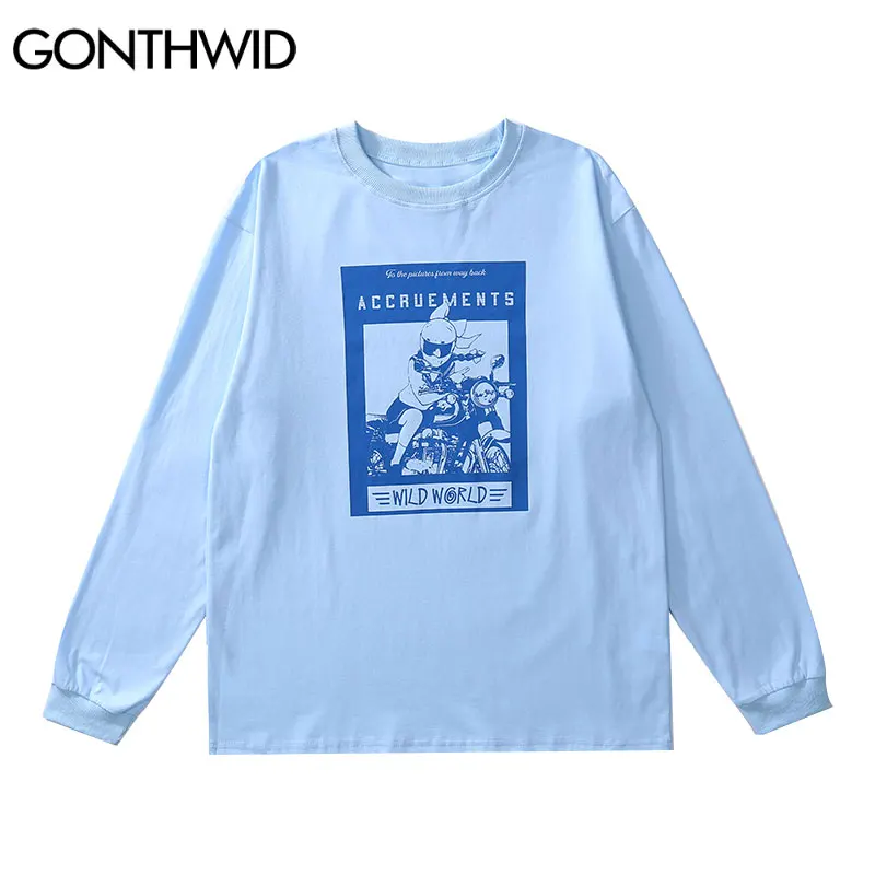 

GONTHWID футболки большого размера хип-хоп мультфильм девушка постер печати футболки уличная мода харадзюку Модные свободные топы с длинным ру...