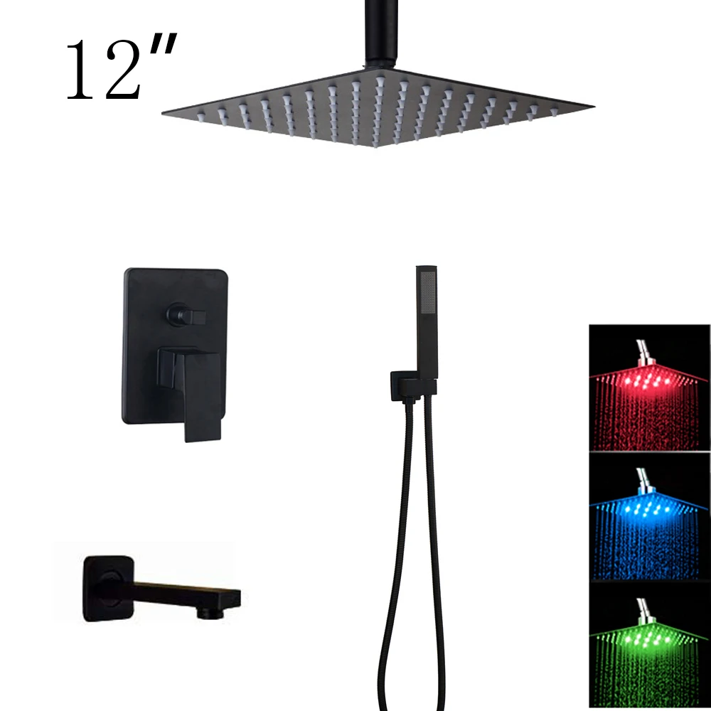led12inch shower B Monite черный набор душевых смесителей для ванной комнаты, черное потолочное крепление 8 12 16 светодиодный смеситель для душа W/смеситель для ручного душа - Цвет: led12inch shower B