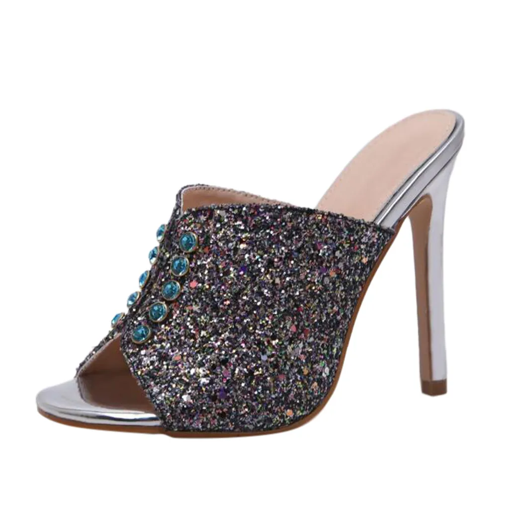 

Women Slippers High Heels Sexy Sandals High Heels Rhinestone Fish Head Sandals Simple Style Woman Pumps shoes sandalia feminina