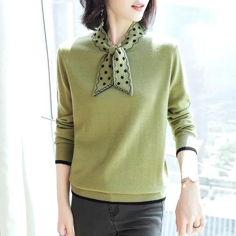 

Sweaters Women New Elegant Korean Knitted Bottoming Shirt 2022 Autumn Winter Fashion Bow Slim Long Sleeve Pullover Tops Femme