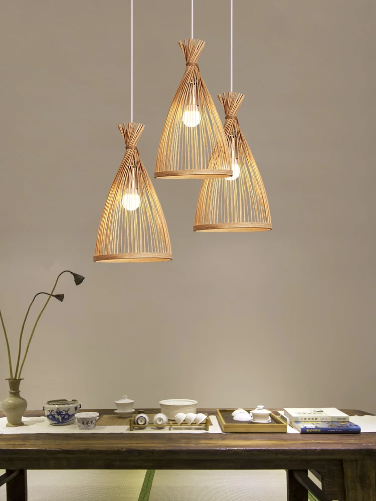 Китайская бамбуковая люстра ручной вязки тканый бамбуковый абажур подвесной