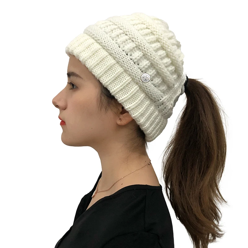 

Women Beanie Ponytail Hat Lady Beanie Tail Messy Soft Knitted Cap Skull Stretchy Winter Warm Stretchy Knit Hats Accessories