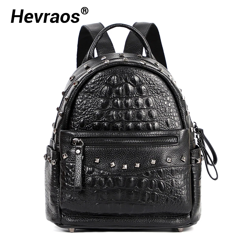 

New Fashion Women Backpack 100% Genuine Leather Ladies Backpacks Rivet High Quality School Backpack For Girls Travel Day Pack