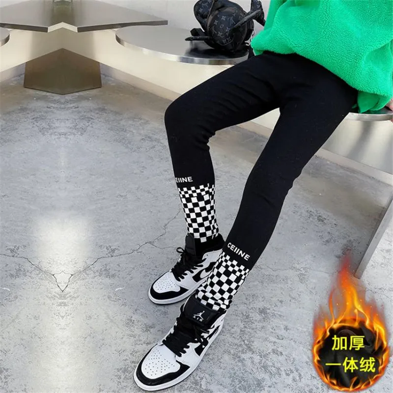 

Универсальные зимние леггинсы для девочек, теплые бархатные плотные облегающие брюки с эластичным поясом, Детские флисовые штаны для подро...