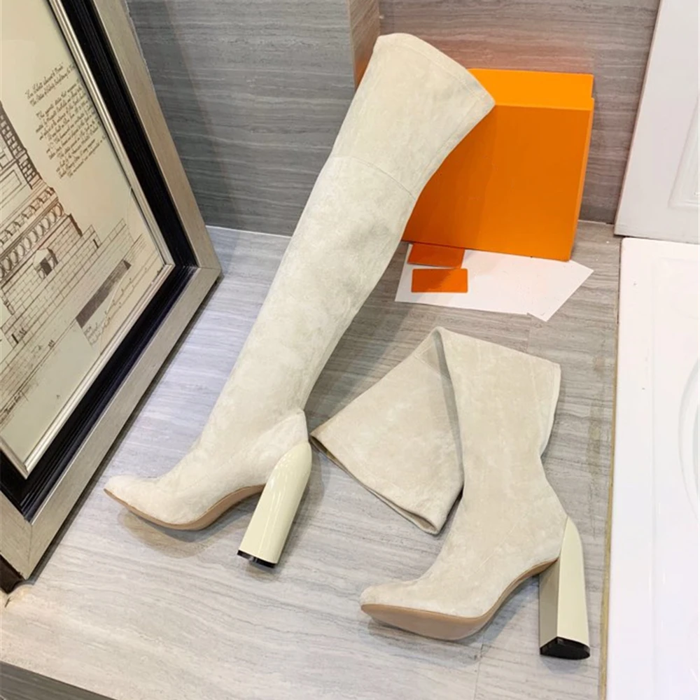 Новая обувь женские сапоги из натуральной кожи Черные Сапоги выше колена