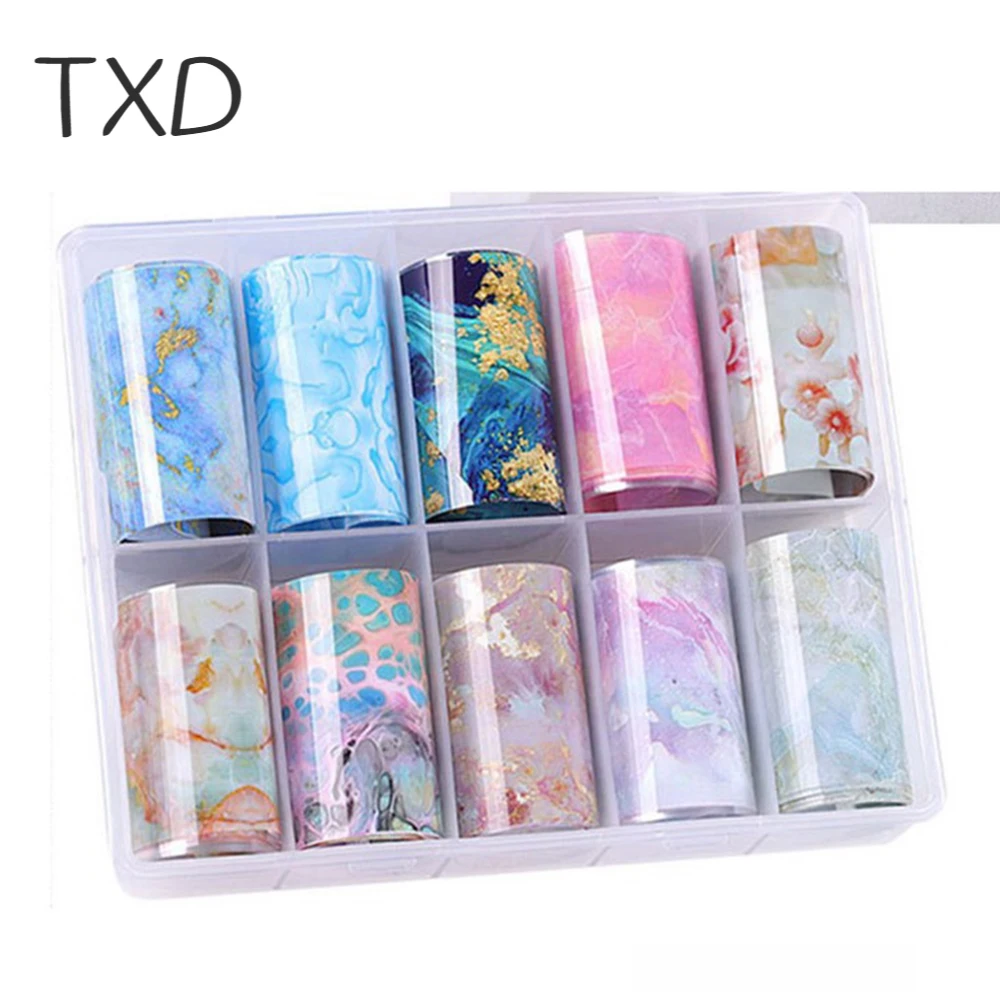 

TXD 3D Holographic Nail Foil Transfer Sticker Self Adhesive Manicure DIY Marble Design Slider Papers Nails Art Decorations Tools