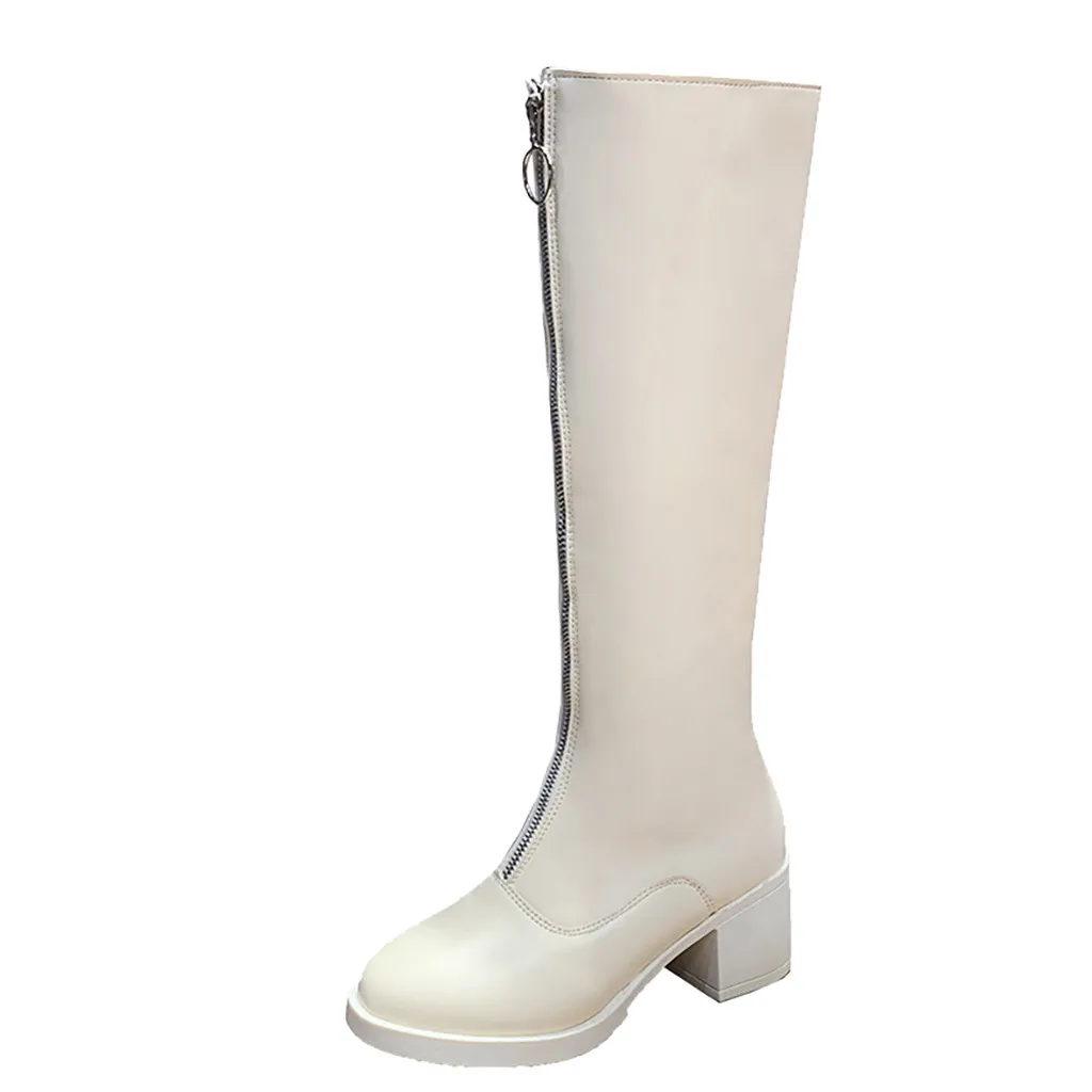 Модные однотонные белые ботинки на молнии с круглым носком Винтажная обувь