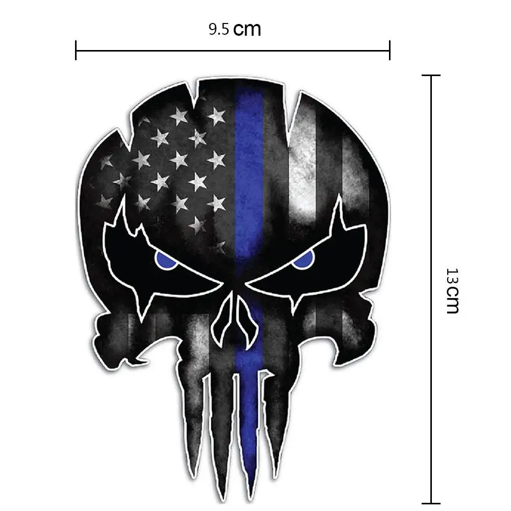 

13*9.5cm Car Styling Stickers Thin Blue Line For Punisher Skull Reflective Car Sticker Vinyl Decal Personality Decor Accessories