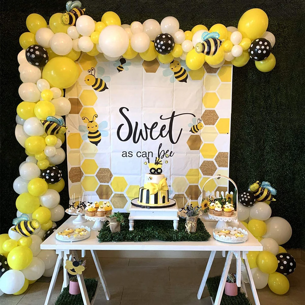 Kit de arco de guirnalda de globos de abeja, 123 unids/lote de lunares amarillos, blancos y negros, para Celebraci&oacute;n de beb&eacute;, reconocimiento de g&eacute;nero, cumplea&ntilde;os, fiesta del D&iacute;a de las abejas-0