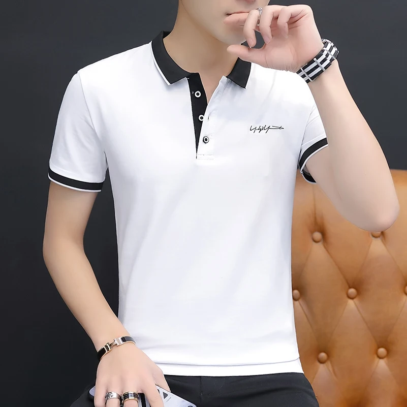 

Ice silk short sleeve T-shirt popular logo polo shirt collar fashion men's cotton summer clothes on the T-shirt