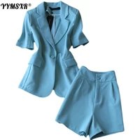 high quality summer new fashion thin short sleeved suit pants suit womens fashionable commuter jacket jacket shorts two piece