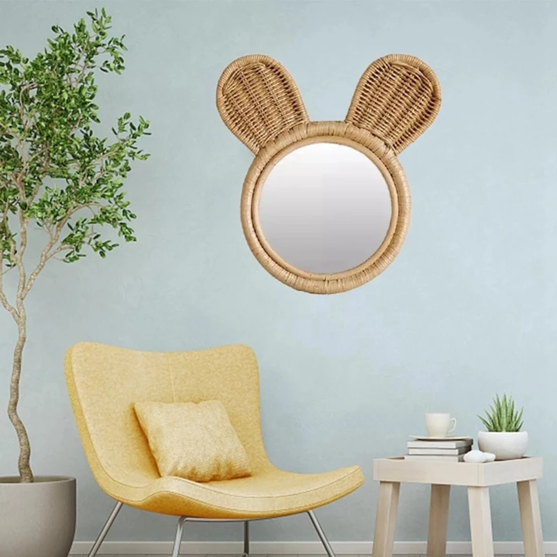 

Rattan Art Decoration Monkey Rabbit Ears Makeup Mirror Dressing Wall Hanging Mirrors Bedroom Home Decor